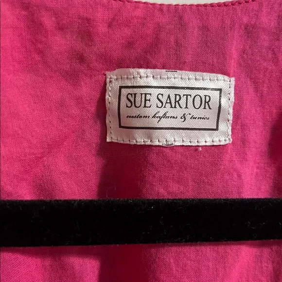 Sue Sartor medium or large Floral Red Dress with Tie Waist pink and green - Picture 6 of 6